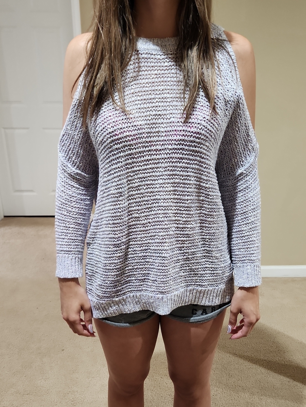 Express Light Blue Cold-Shoulder Knit Sweater